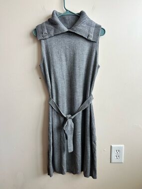 Calvin Klein Women's Grey Cable Knit Cowl Neck Sweater Dress L